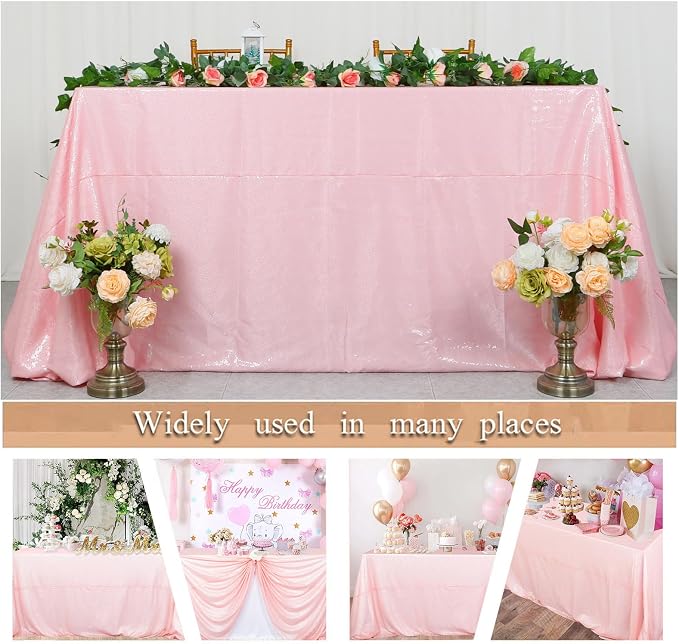 ShiDianYi Shimmer-Baby Pink-Sequin Tablecloth, Rectangle Sequin Table Overlay 50x72-inch, Wholesale Shiny Elegant Sequin Table Cloth, Sequin Linens for Baby Shower