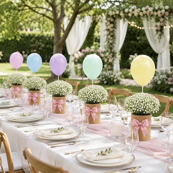 Cinrobiye 12 Pcs Wedding Table Centerpiece Boxes with Artificial Baby's Breath Flowers,Balloons,and Ribbon,DIY Photo Display Floral Table Decorations for Wedding Reception Engagement Bridal Shower
