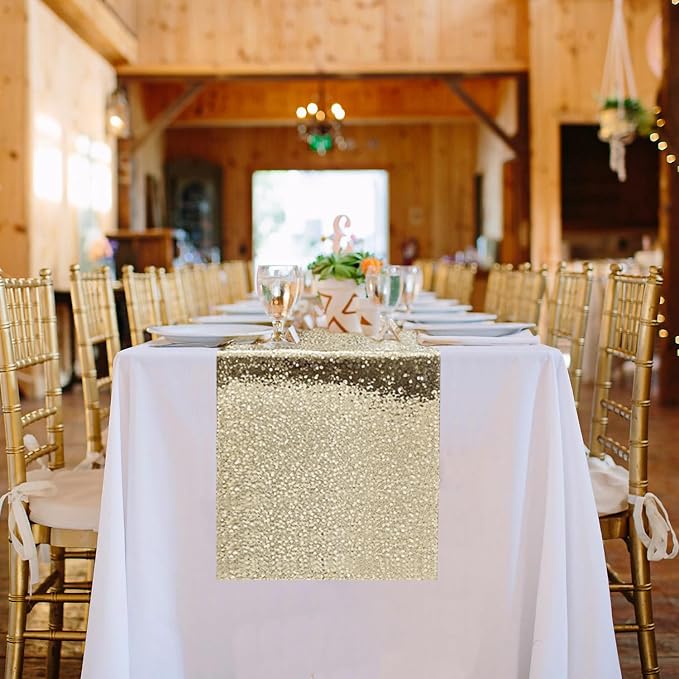 10 Packs 12 x 72 inches Champagne Sequin Table Runner, Glitter Runner for Birthday Party Supplies Wedding Holiday Celebration Baby Shower Engagement Anniversary Decor