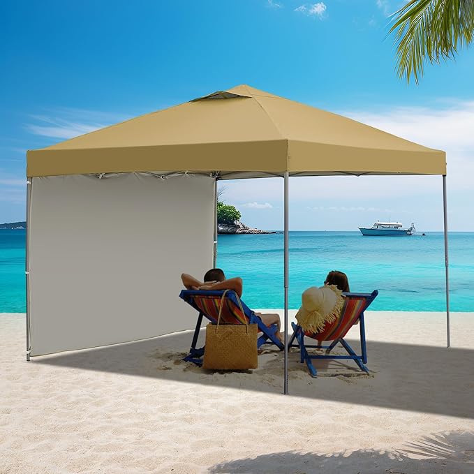 GDY 10'x10' Pop Up Canopy Tent, Portable Gazebo, Easy Up Outdoor Canopy for Events, Parties, Camping, Brown.