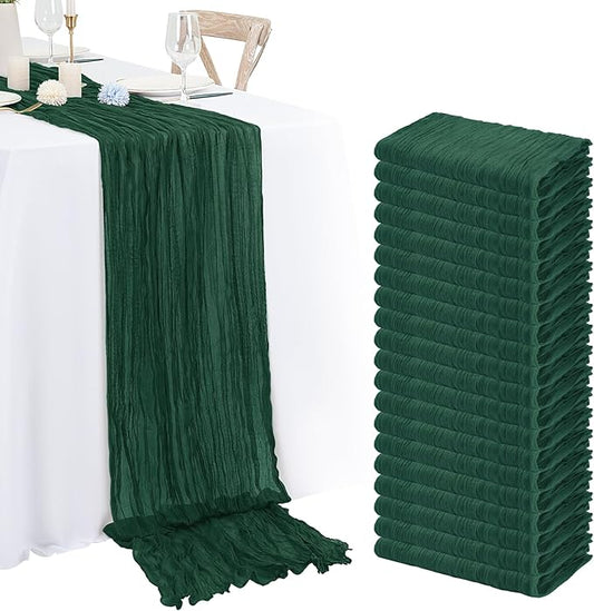 20 Pack Emerald Green Cheesecloth Table Runner 120 Inch 10FT Rustic Boho Gauze Cheese Cloth Table Runner for Wedding Party Baby Shower Thanksgiving Christmas Decoration