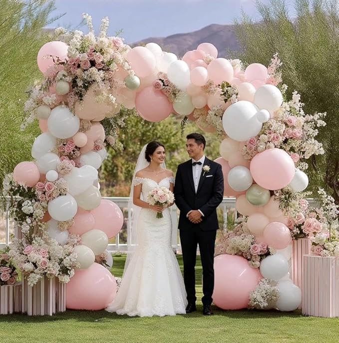 Pink White Balloon Garland Double Stuffed Pink Beige Cream Peach Pastel Balloon Arch Kit Pearl Sand White Balloons for Baby Shower Birthday Wedding Anniversary Party Decoration