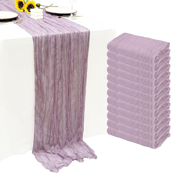 12Pack Lavender Cheesecloth Table Runner 10Ft Gauze Table Runner Lavender Cheese Cloth Table Runners Long Sheer Fabric Tablerunners for Wedding Party Bridal Shower Thanksgiving Christmas