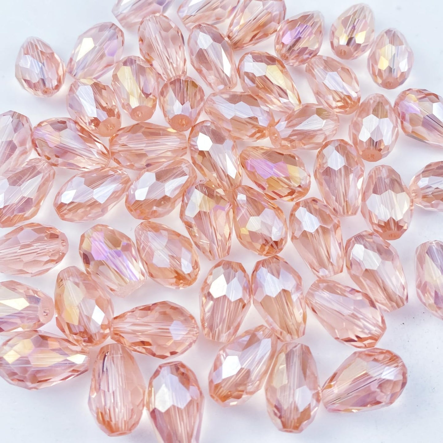 200pcs 4x6mm Teardrop Crystal Glass Beads Vertical Hole Faceted Glass Teardrop Spacer Beads for Bracelets Necklace Earring DIY Jewelry Making Craft(Pink AB)