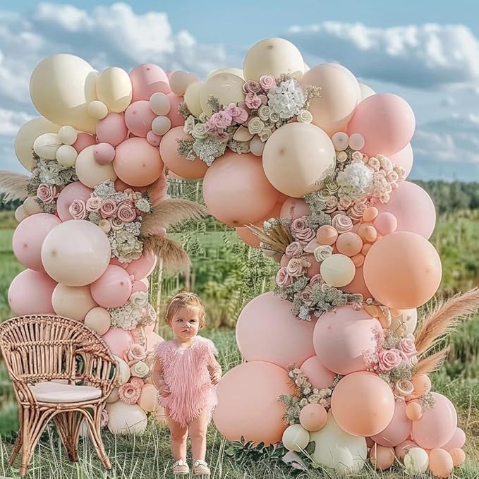 Pastel Pink White Balloon Arch Double Stuffed Light Pink Blush Ivory Beige Balloon Garland Kit Peach Cream Balloons for Birthday Baby Shower Wedding Valentine Engagement Bridal Boho Party Decor
