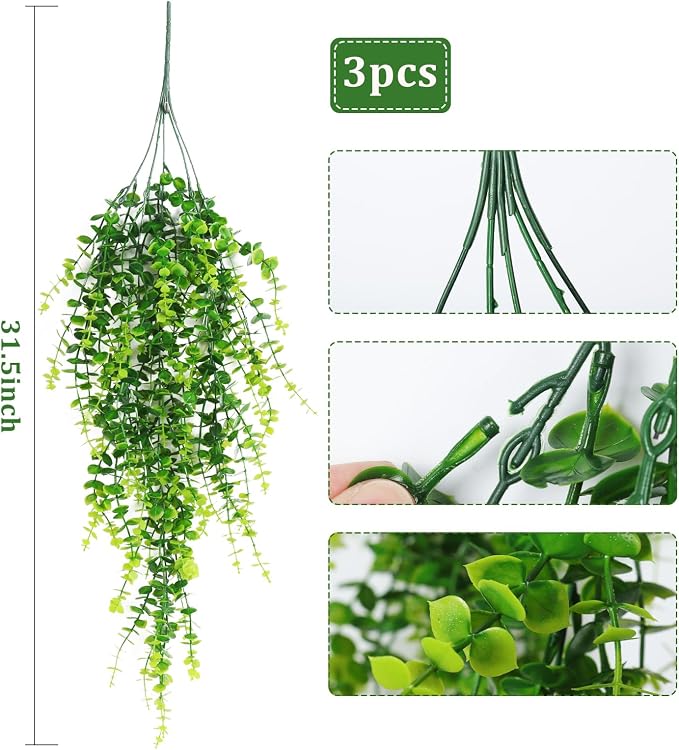 RECUTMS Hanging Money Plants Fake Outdoor Hanging Artificial Flower for Outdoors Artificial Vines Plastic Faux Draping Greenery Spring for Basket Home Garden Wedding Party Decorations 3Pcs