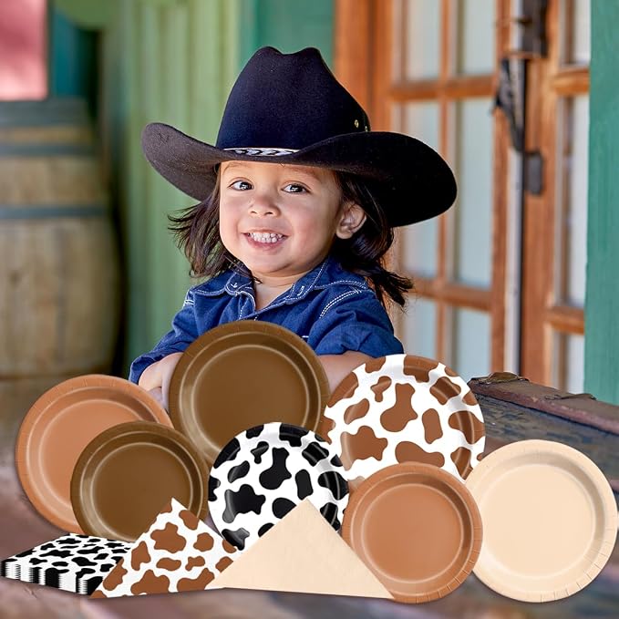 CMUSKO Cowboy Party Decoration - 60Pcs Brown Cow Print Plates & Napkins Set Farmhouse Western Party Supplies for Baby Shower,Birthday