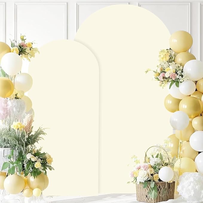FANPROMS Ivory Arch Cover 2 Set 6FT 7.2FT Wedding Arch Backdrop Cover Spandex Fitted Wedding Arch Stand Covers 2-Sided Arched Covers for Bridal Shower Wedding Birthday Party Ceremony Decorations