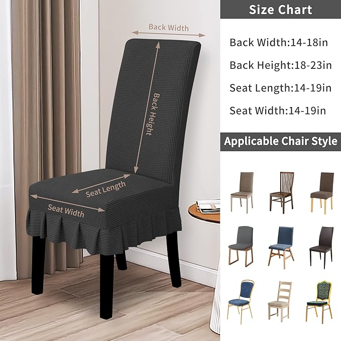Easy-Going Dining Chair Covers Stretch Parsons Chair Slipcover with Skirt Chair Covers for Dining Room Restaurant Banquet (6 PCS, Dark Gray)
