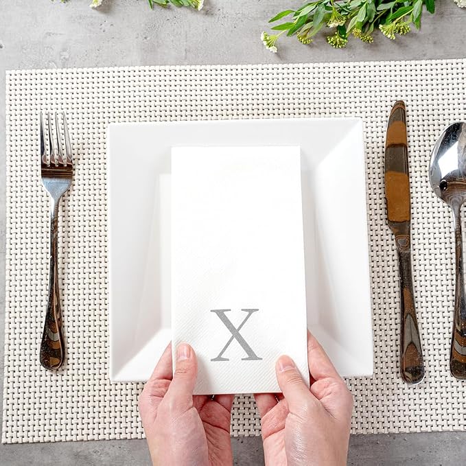 Luxenap 15.8 X 7.9 Inch Linen-Feel Guest Towels, 2000 Lettered Hand Towels - Silver Letter 'X', Sans Serif Font, White Paper Dinner Napkins, airlaid, For Restrooms And Tables - Restaurantware