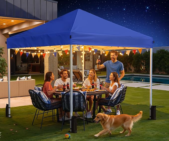 10x10 Pop Up Canopy Tent, Shade Canopy with Carry Bag, Center Lock One Push, 3 Adjustable Height, Outdoor Canopy Tents for Parties, Events & Camping - Blue