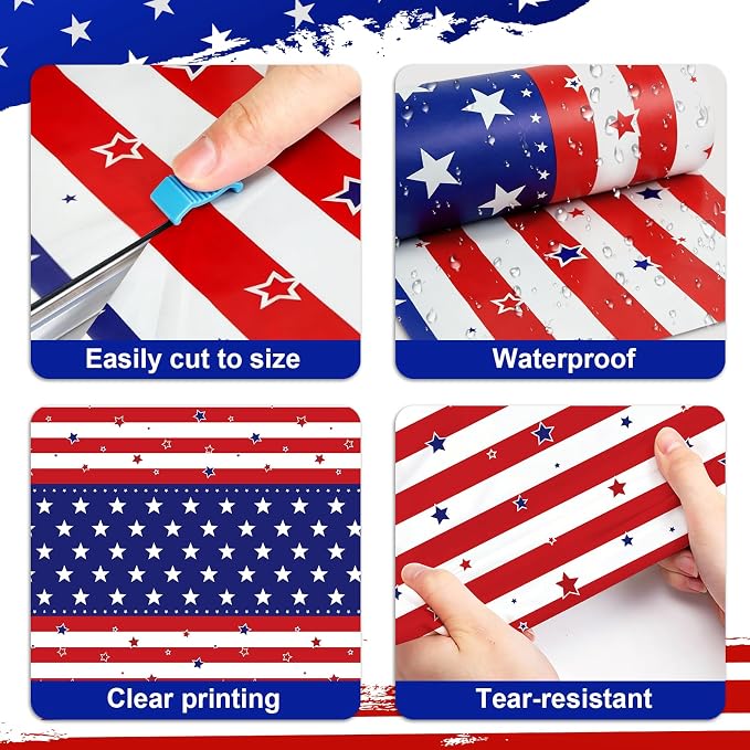 54IN X 320FT Patriotic Tablecloth for 4th of July Independence Day Decorations,Tablecloth Roll with Cutting Box,Memorial Day Decorations, Veterans Day Supplies