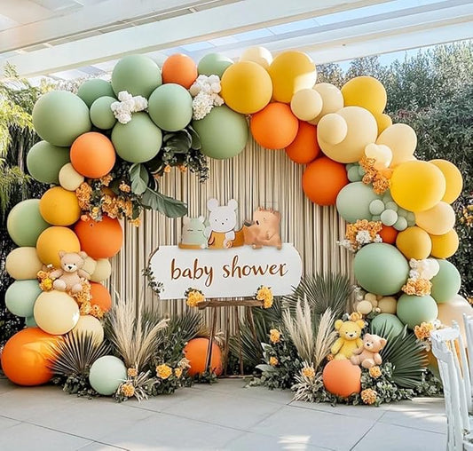 Dusty Green Orange Balloon Arch Double Stuffed Light Sage Green Yellow Blush Beige Balloon Garland Kit for Little Cutie Baby Shower Birthday Bear Mother Day Gender Reveal Wedding Vegetable Party Decor