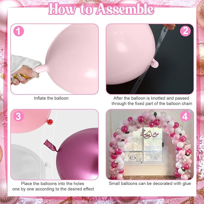 Pink Balloon Garland Arch Kit, 103 PCS Metallic Hot Light Baby Pink and Clear Balloon Bow Balloons for Girls Birthday Princess Baby Shower Wedding Party Decorations