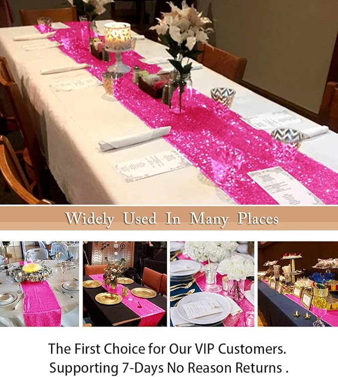 ShinyBeauty Hot Pink Table Runners Pack of 2 Home Decor Sequin Table Runner Fuchsia 12 by 108 in Wedding Graduation Party Supplies -0214S