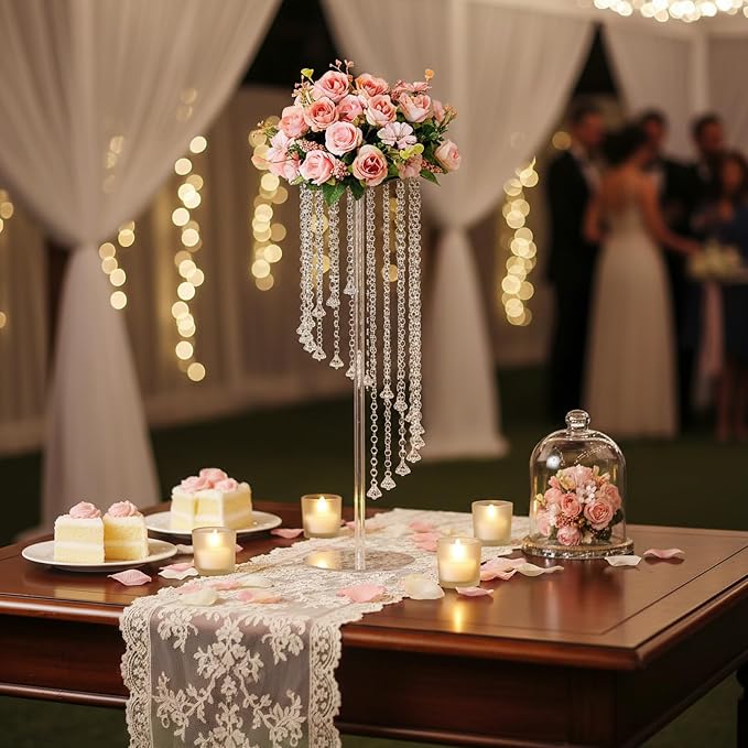 10 Pcs 31.5" Clear Acrylic Tall Flower Vases - Cylinder Pedestal Stands for The Table Centerpieces for Parties, Chandelier Crystals Decorative Flower Stand, Wedding, Celebration, Home Decoration