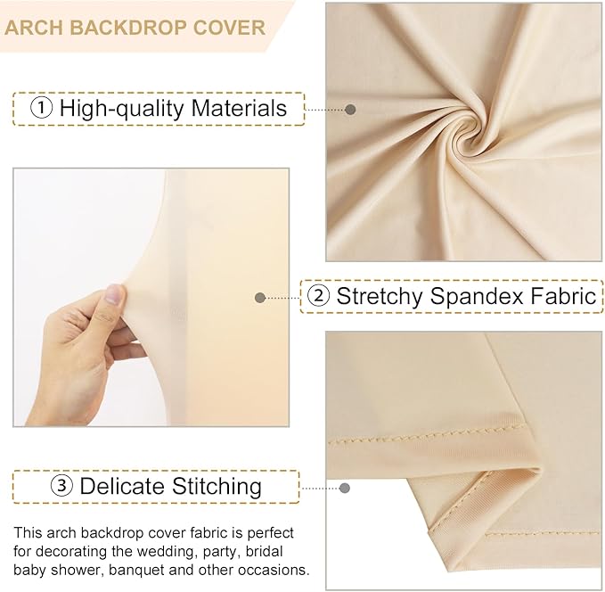 FANPROMS Beige Spandex Arch Cover Set of 2 Arch Covers Stretchy Backdrop Chiara Wall Arch Stand Cover 6FT 7.2FT Round Top Backdrop Cover for Arched Stand Wedding Covering for Balloon Party Ornaments