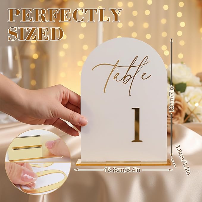Wedding Table Numbers 1-10 with Holders,5x7 inch Arch Acrylic Table Numbers Signs with Gold Foil Embossed for Wedding Reception, Anniversary, Birthday,Party and Events Decor