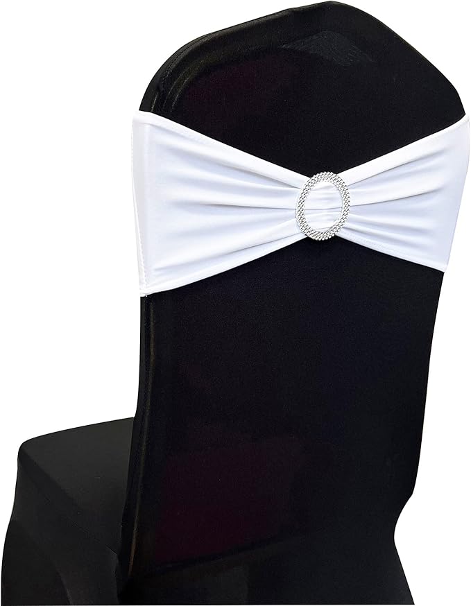Spandex Chair Sashes Bands 30PCS Stretch Chair Ties Bows with Buckle Slider for Wedding Party Banquet Decoration (White)…