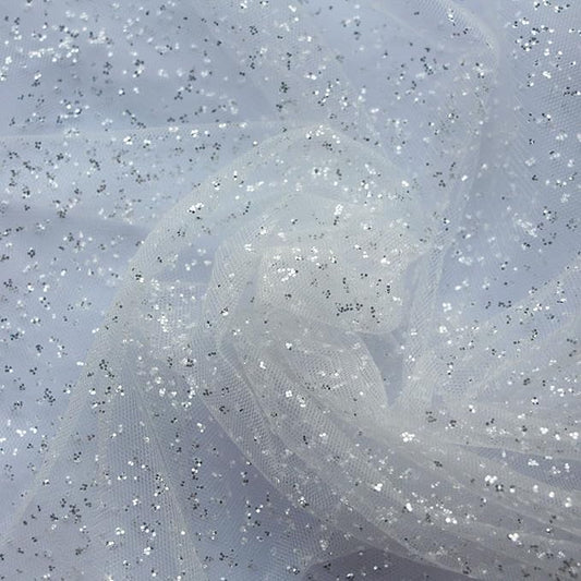 Glitter Tulle Fabric Spool Bolt (58 Inch by 6.6 Yards) Large Tulle Wedding Party Decoration, Tutu Skirt, Table Runner, Gift Wrapping, Bridal Shower, Soft & Drape (White)