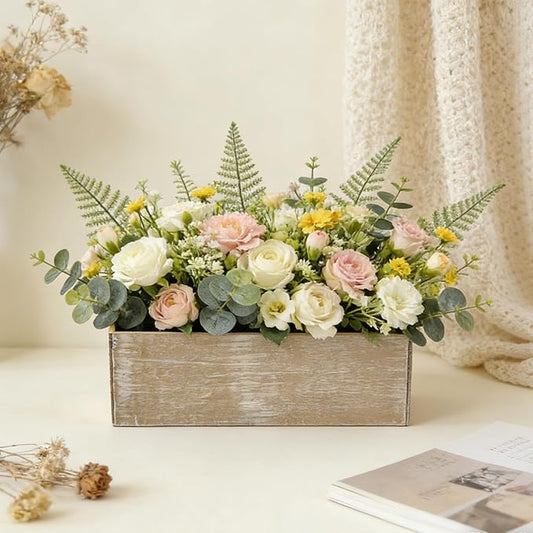 Wood Boxes for Centerpieces 12x4 Inch Rectangle Wooden Planter Box Rustic Wood Planter with Removable Plastic Liner Floral Foam Blocks for Centerpieces Home Wedding Garden Decor (4)