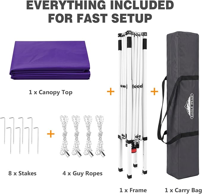 EAGLE PEAK 10x10 Slant Leg Pop-up Canopy Tent Easy One Person Setup Instant Outdoor Beach Canopy Folding Portable Sports Shelter 10x10 Base 8x8 Top (Purple)