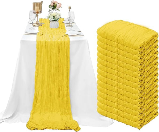 15 Pack Cheesecloth Table Runner 10Ft Gauze Cheese Cloth Table Runner 35 x120 Inch Boho Table Runners for Wedding Banquet Event Birthday Party Bridal Baby Shower Anniversary Summer Table Décor(Yellow)