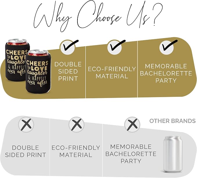Wedding Can Cooler Decorations Set of 12 - Cheers to Love Laughter and Happily Ever After, Wedding Rehearsal Dinner Decorations - Bridal Showers, Engagement Party Favors for Guests and Supplies