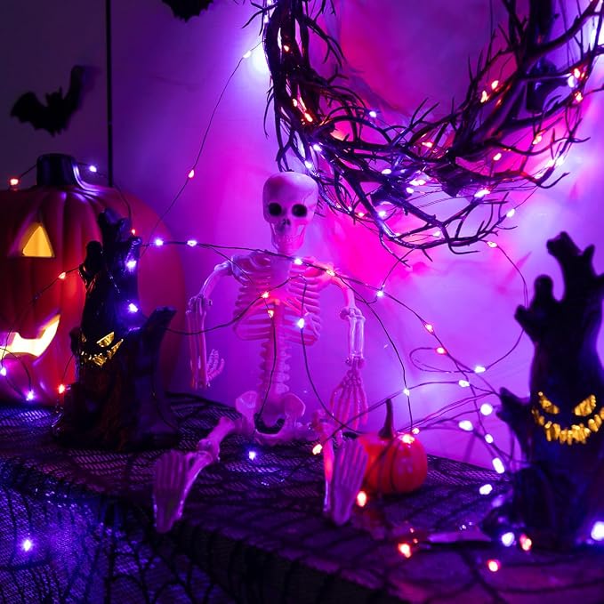 Halloween Fairy Lights 100FT 300 LED Waterproof Plug in Purple and Orange LED String Lights with Remote 8 Modes for Indoor or Outdoor, Patio, Backyard,Garden