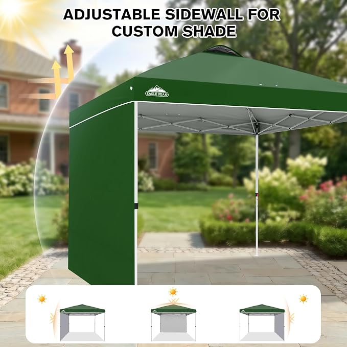 EAGLE PEAK Commercial Canopy 10x10 Pop Up Canopy Tent with 1 Sidewall, Easy Setup Heavy Duty Instant Event Shelter for Vendors & Markets, Outdoor Sun Shade, Green