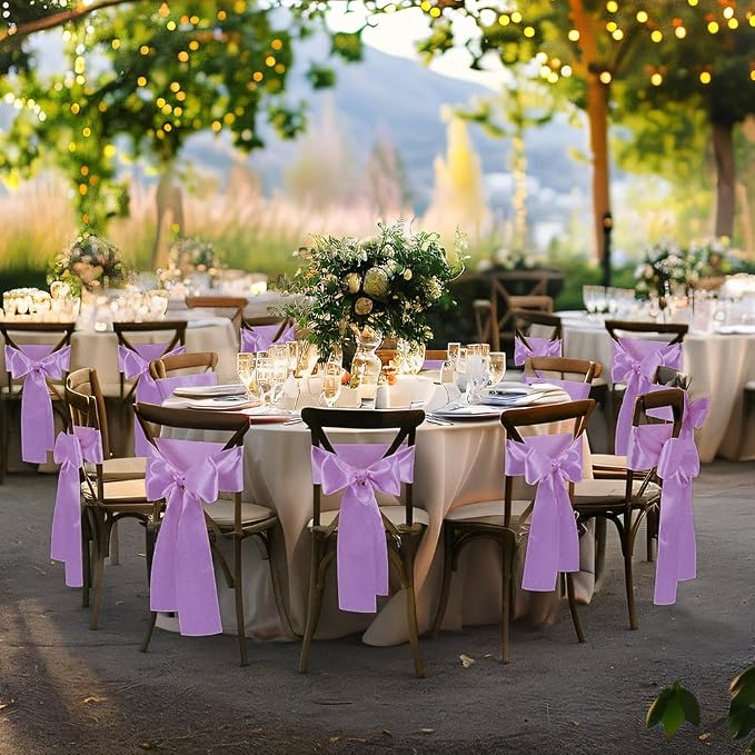10 Pcs Light Purple Satin Chair Sashes Bows Universal Chair Cover for Wedding Reception Events Banquets Party, Hotel Event Decorations, 6 x 108 inch