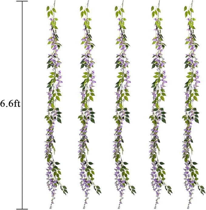 Wisteria Garland Artificial Flowers Wisteria Vine - 5Pcs Total 33ft Purple Fake Hanging Flower