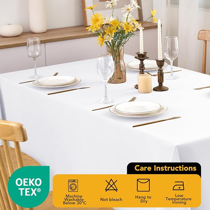 6-Pack White Tablecloths for Rectangle Tables, 60 x 120 Inches, Stain-Resistant Polyester Fabric for 6 Foot Tables - Washable Table Covers for Weddings, Banquets, Birthday, Parties, Events