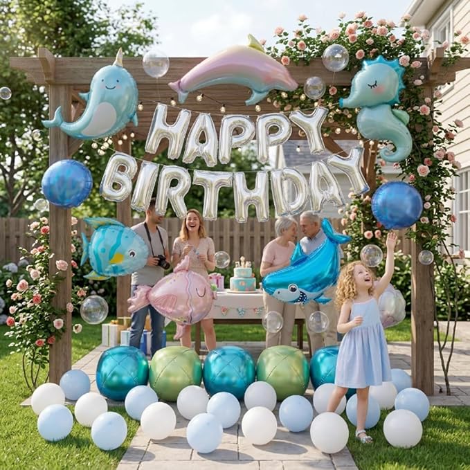 41 PCS Happy Birthday Under the Sea Foil Balloon Party Decorations Kit for Kids Birthday, Sea Animal Ocean Theme All-In-One Party Supplies with Birthday Banner for Boys Girls Kids