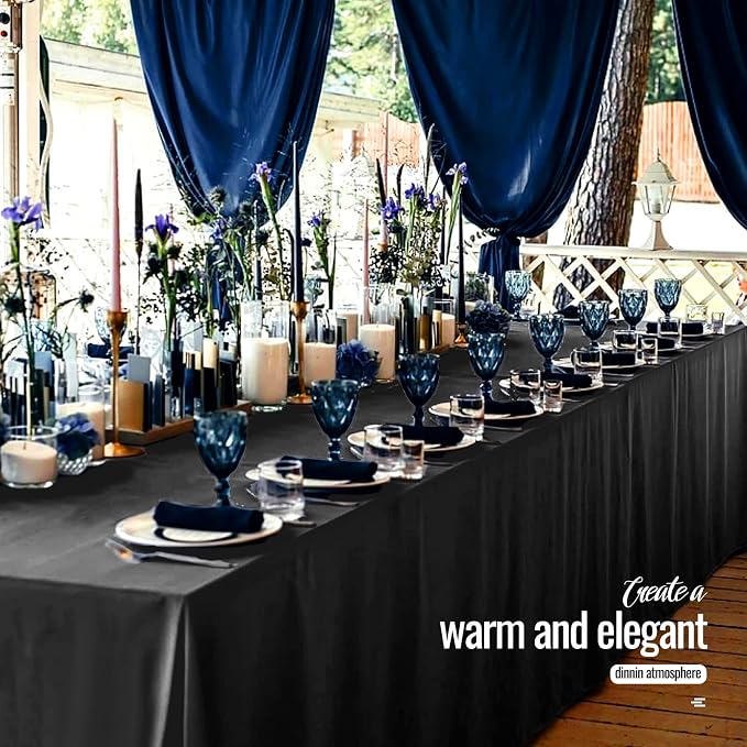 4 Pack Black Tablecloths for 8ft Rectangle Tables 90 x 156 Inch - Polyester Table Cover Stain and Wrinkle Resistant Washable Fabric Table Clothes for Wedding Party Banquet Reception Restaurant