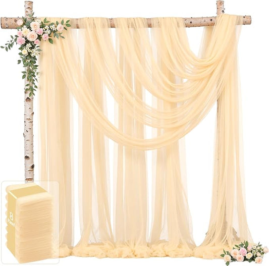 8 Panels Champagne Wedding Arch Draping Fabric 30" x 19ft Wedding Drapes Tulle Drapes for Backdrop Sheer Fabric Backdrop Drapes Decorations Backdrop Curtains for Reception Ceremony Party
