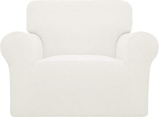 Easy-Going Stretch Chair Sofa Slipcover 1-Piece Couch Sofa Cover Furniture Protector Soft with Elastic Bottom for Kids, Pet. Spandex Jacquard Fabric Small Checks (Chair, Cream)