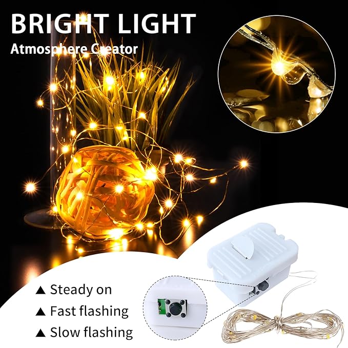 50 Pack Warm White Fairy Lights Battery Operated, 7ft 20 LED Mini String Twinkle Lights for Christmas Halloween Mason Jars Centerpiece Table Decorations (50, Warm White)