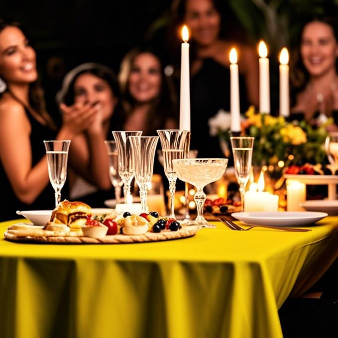 54IN X 160FT Plastic Table Cover Roll with Cutter Box, Cut to Size Plastic Table Cloths for Parties, Birthday, Disposable Tablecloth Roll for All Shape Tables (Yellow, 54 Inch X 160 Feet)