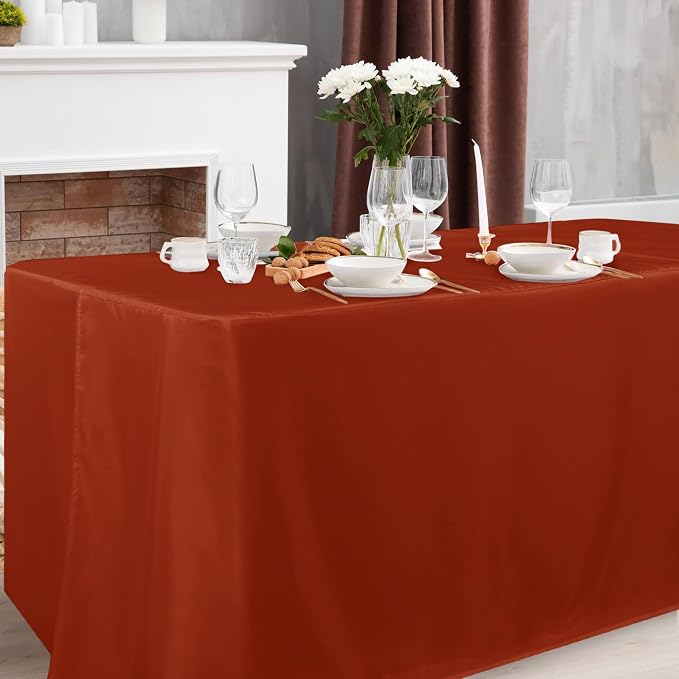 Obstal 2 Pack Table Clothes for 8 Foot Rectangle Tables - Water Resistant Washable Fabric Polyester Rectangle Table Cover Protector for Wedding, Banquet and Trade Shows, 96L x 30W Inches, Rust
