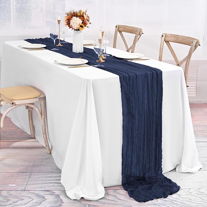 10 Pack Navy Blue Table Runners 10Ft Cheesecloth Table Runner Boho Gauze Table Runner Romantic Long Sheer Fabric Cheese Cloth Table Runners for Wedding Party Bridal Shower(Navy Blue)