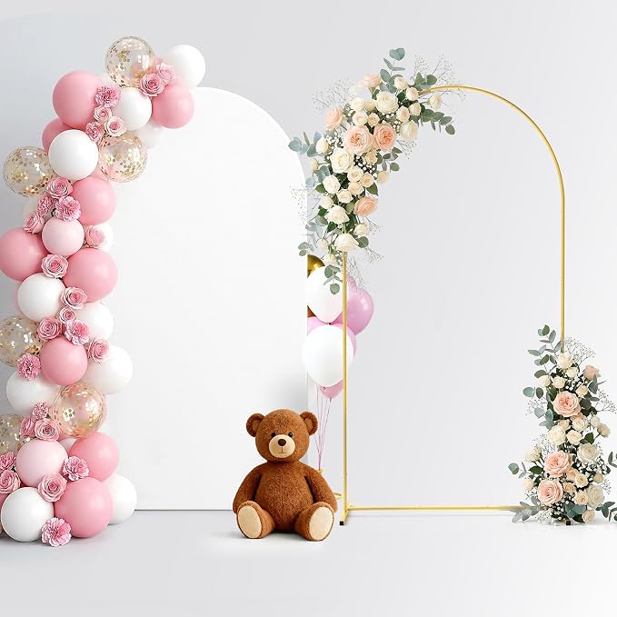 Pureegg Arch Backdrop Stand and Cover Set - 6.6FT Gold Metal Frame with White Fabric Cover, Easy-to-Assemble Wedding Arch Stand for Parties and Celebrations