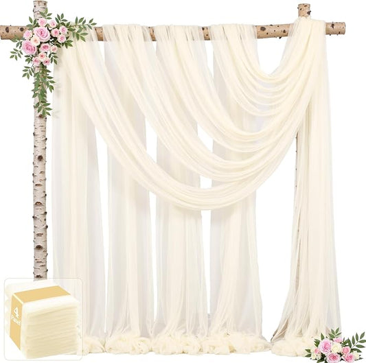 4 Panels Ivory Wedding Arch Draping Fabric 30" x 19ft Wedding Drapes Tulle Drapes for Backdrop Sheer Fabric Backdrop Draping Decorations Back Drop Curtains for Reception Ceremony Party