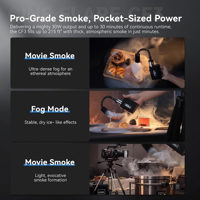 COLBOR CF3 Fog Machine 30W Portable Fog Machine Mini Fogger for Photography with 60° Tilt-Protection for Outdoor Party Cosplay Halloween Rechargeable Smoke Machine Fog