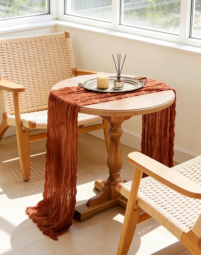 Terracotta Cheesecloth Table Runner 21x120 Inch Gauze Table Runners Reusable Polyester 10ft Boho Rustic Cheese Cloth Table Runner for Wedding Party Baby Shower Birthday
