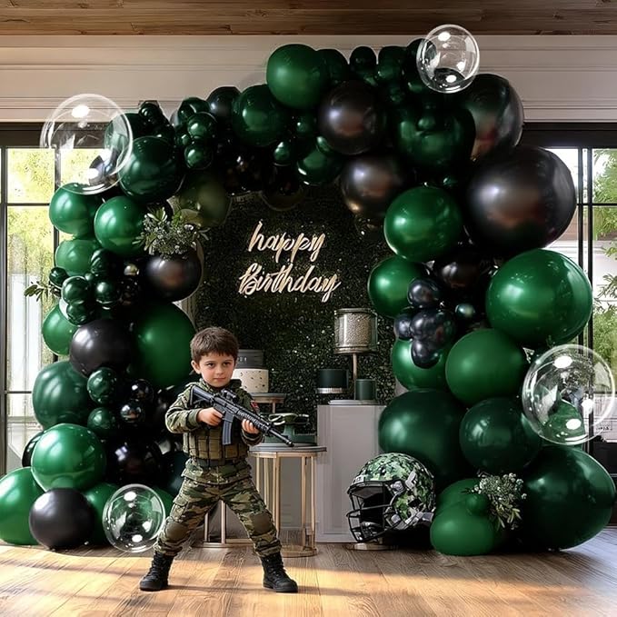 Black Green Balloon Garland Double Stuffed Dark Emerald Green Balloons Clear Bobo Metallic Black Balloon Arch Kit for Graduation Baby Shower Birthday Bridal Shower Graduation Party Decorations