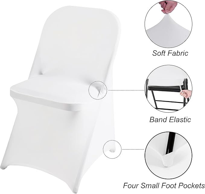 magalo 20 Pack White Spandex Folding Waterproof Chair Cover, Stretch Chair Cover Protector for Wedding, Party, Dining Banquet and Other Special Events