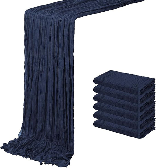 6 Pack Navy Blue Cheesecloth Table Runner 20 x 120 inch Gauze Table Runners 10 FT Long,Semi Sheer Boho Cheese Cloth Fabric Table Runner Bulk for Wedding,Party,Baby Shower,Bridal Shower Decoration