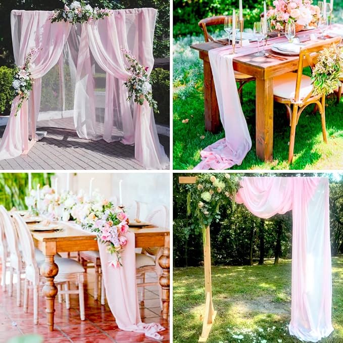 Fivenl 12 Packs Chiffon Table Runner - Pink, Sheer, Romantic for Wedding, Birthday, Party & Baby Shower Decoration (12" x 120")