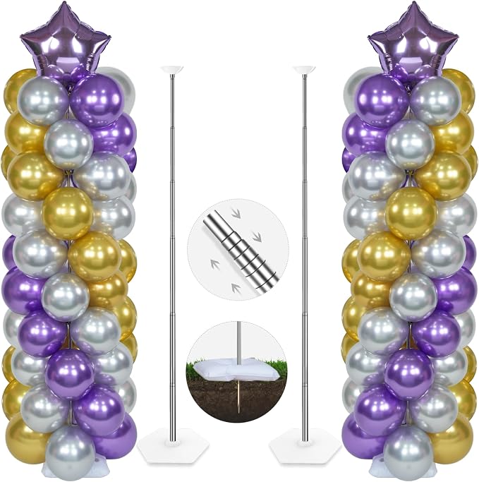 YALLOVE Balloon Column Stand Kit, Sets of 2 Telescoping Balloon Stand, Height Adjustable Balloon Tower Pillar with Reusable Metal Telescopic Design for Party Decoration